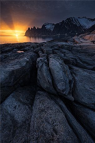 Beautiful sunset near Srvgsvatn, Vagar island, Faeroe islands, Denmark, Europe