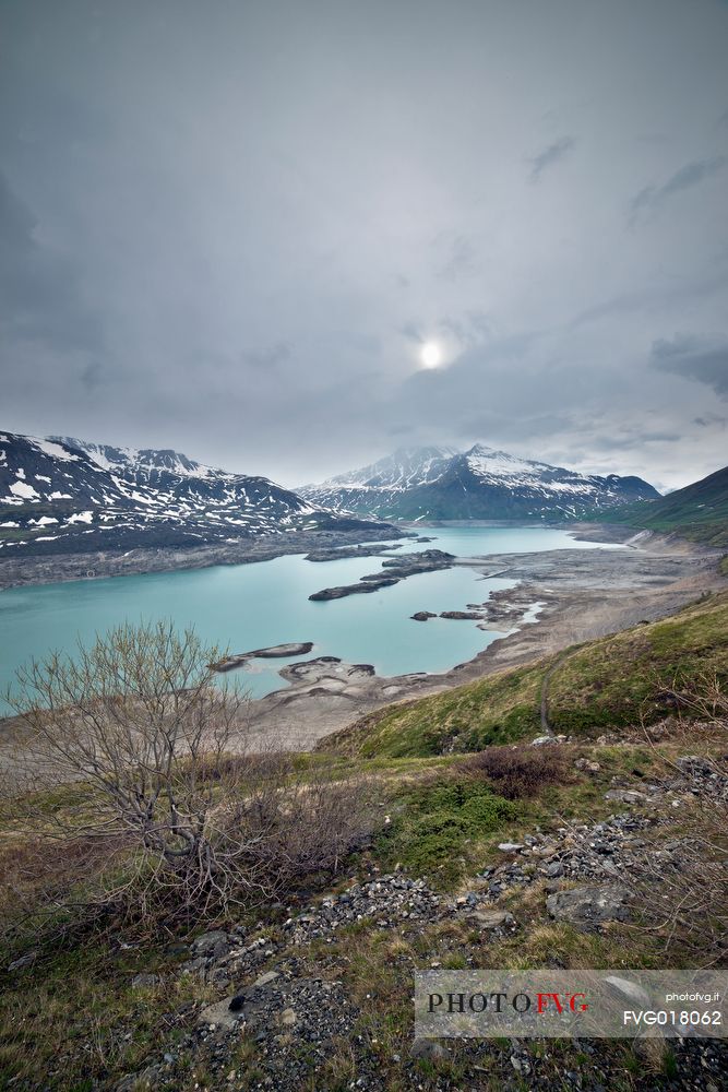 Top view of the lake of Mont Cenis dam