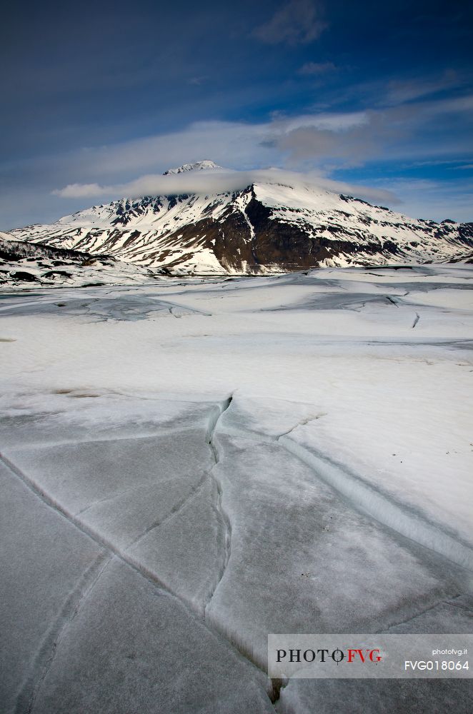 Ice formations in melting on the bottom of the lake of Mont Cenis dam