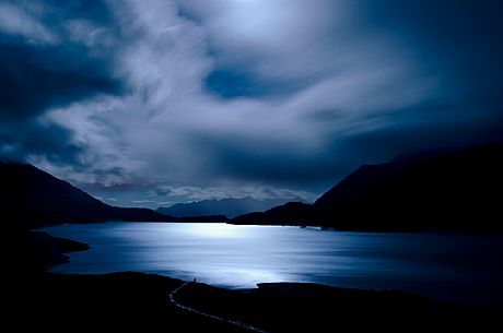 The moonlight on the lake of the Mont Cenis dam