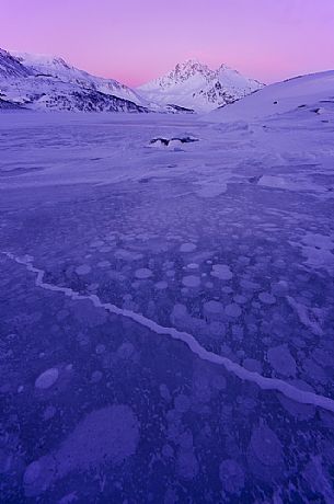 Air bubbles trapped on the frozen lake of Mont Cenis dam