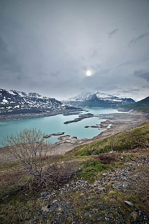 Top view of the lake of Mont Cenis dam