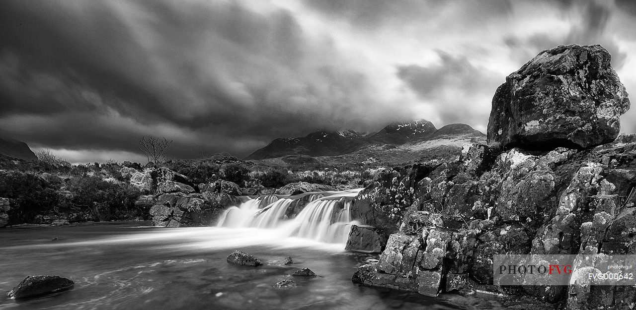 Sligachan waterfalls and the black cuillins in the background