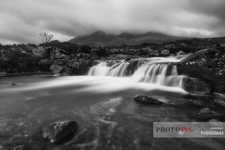Sligachan waterfalls and the black cuillins in the background