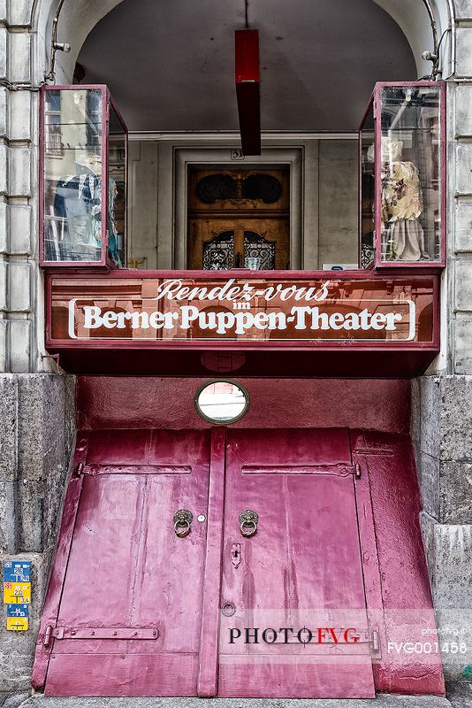 The entrance of  small theater set up in the medieval cellars in Kramgasse street, in the old town of Bern, Unesco World Heritage, Switzerland, Europe