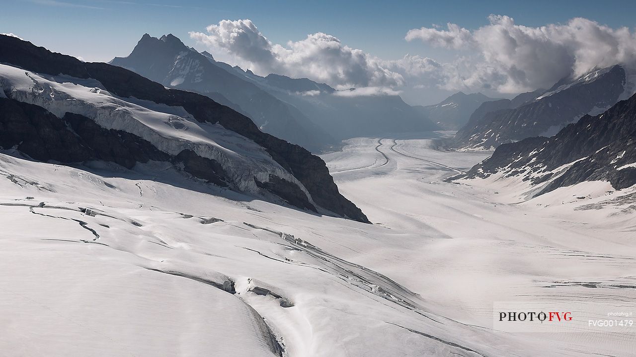 Aletsch glacier, the largest in Europe, from Jungfraujoch, the highest railway station in the Alps, Bernese Oberland, Switzerland, Europe