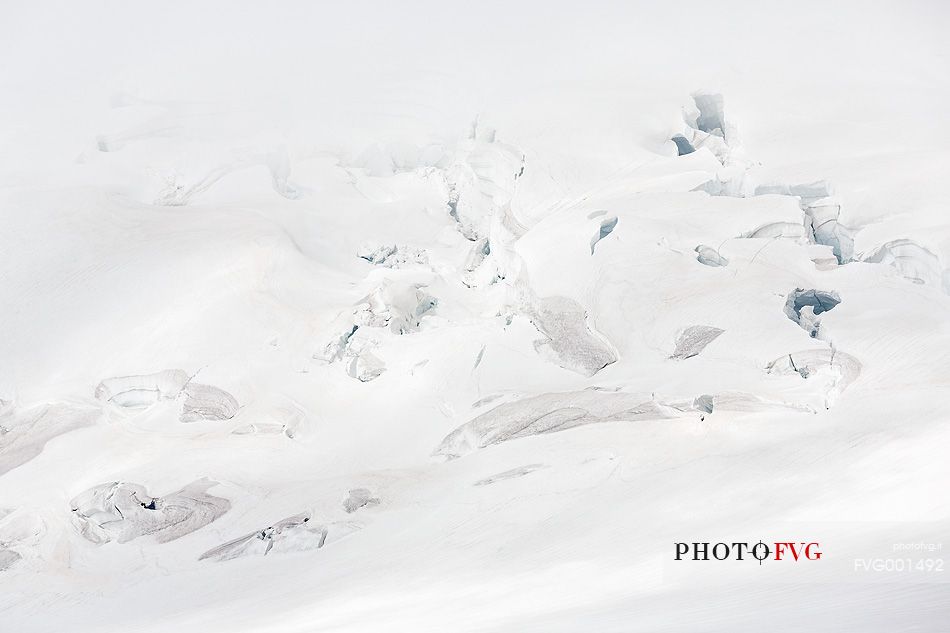 Detail from above of Aletsch glacier, the largest in Europe, from Jungfraujoch, the highest railway station in the Alps, Bernese Oberland, Switzerland, Europe