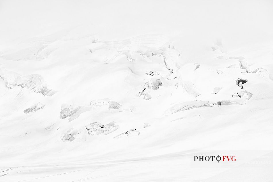 Detail from above of Aletsch glacier, the largest in Europe, from Jungfraujoch, the highest railway station in the Alps, Bernese Oberland, Switzerland, Europe