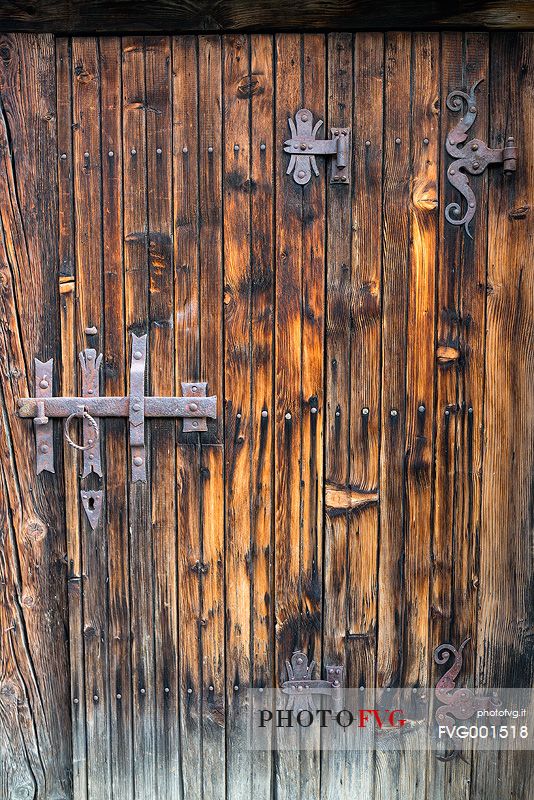 Detail of traditional wooden house in Mnster Geschinen village, Fiesh, Canton of Valais, Switzerland, Europe
