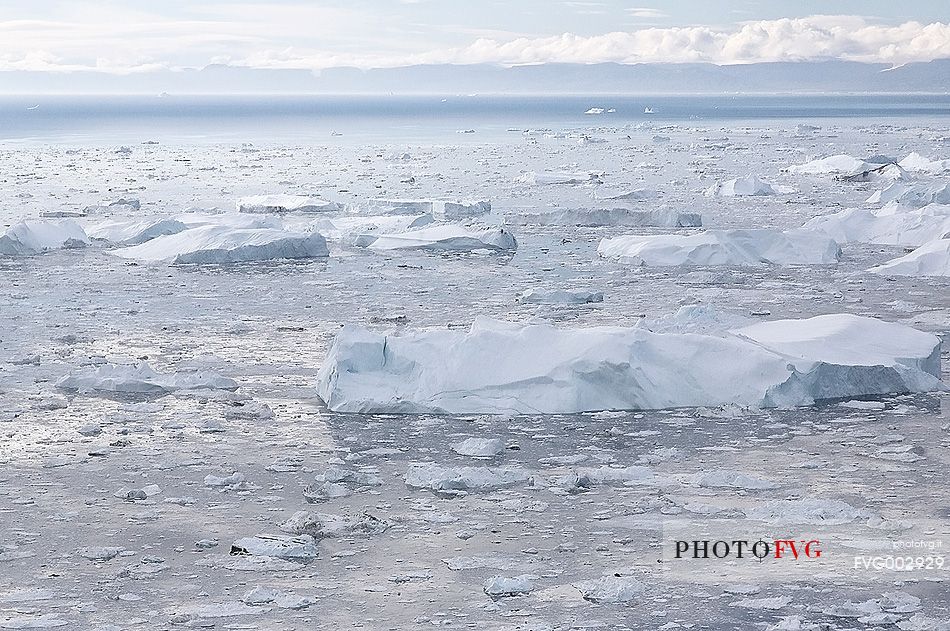 Aereal view of Sermeq  Kujalleq glacier