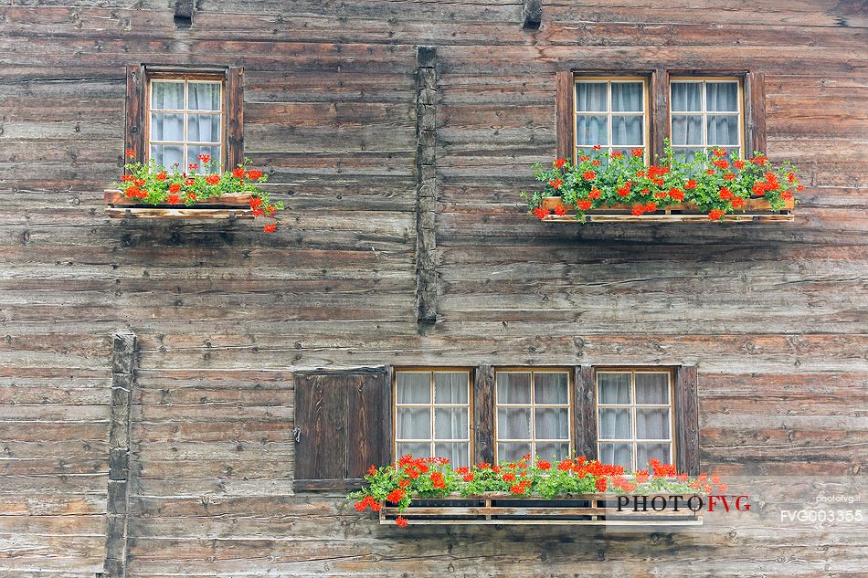 Traditional wooden building in Vals village, Grisons, Switzerland, Europe