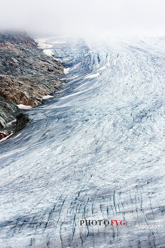 Mist and fog on Rhone Glacier,  Furka pass, Valais, Switzerland, Europe