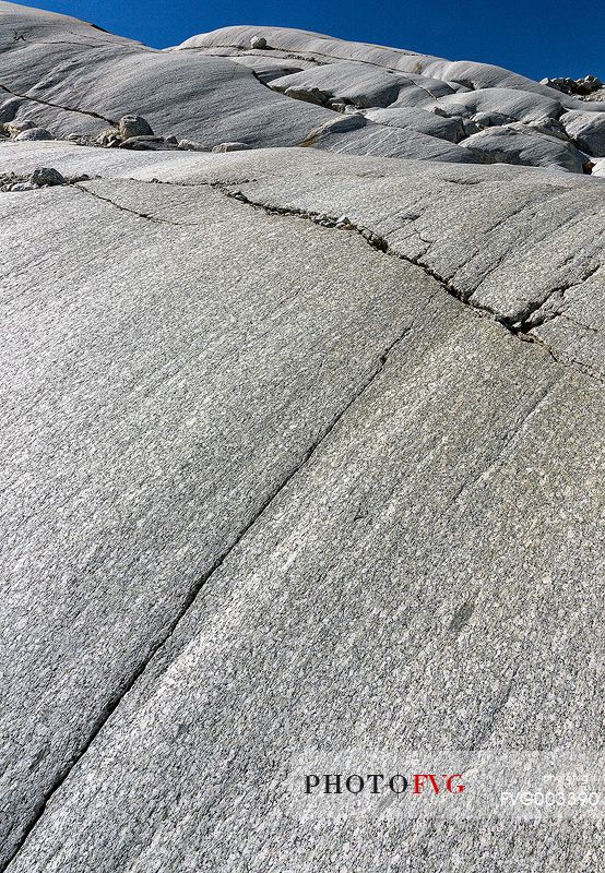 Detail of a rock polished by the Rhone glacier power, Furka pass, Valais, Switzerland, Europe