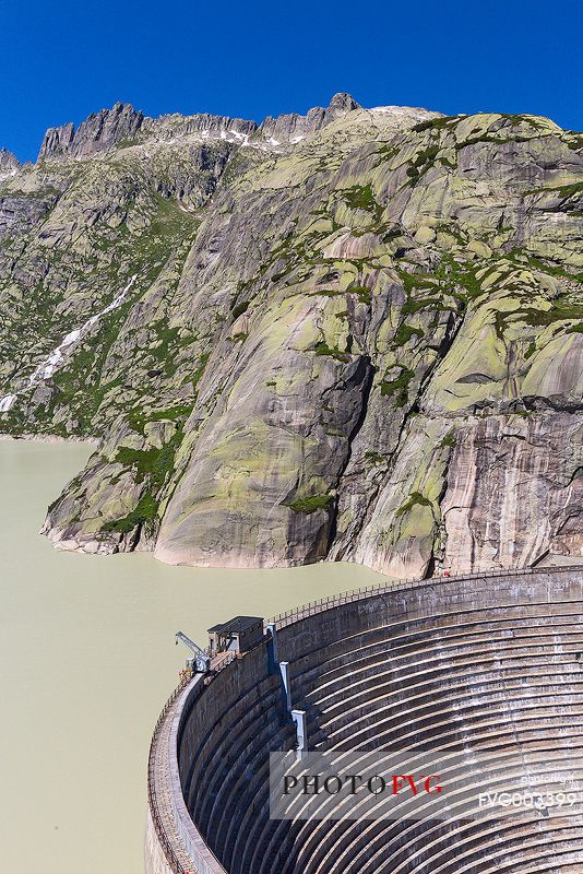 Spitallamm dam and Grimselsee or Grisel lake, Grimsel pass, Bernese alps, Switzerland, Europe