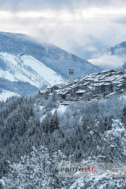 Alpine Town of Erto after an intense snowfall