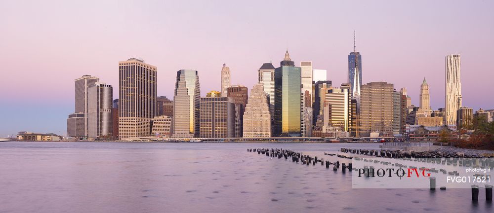 Skyline of Lower Manhattan at dusk