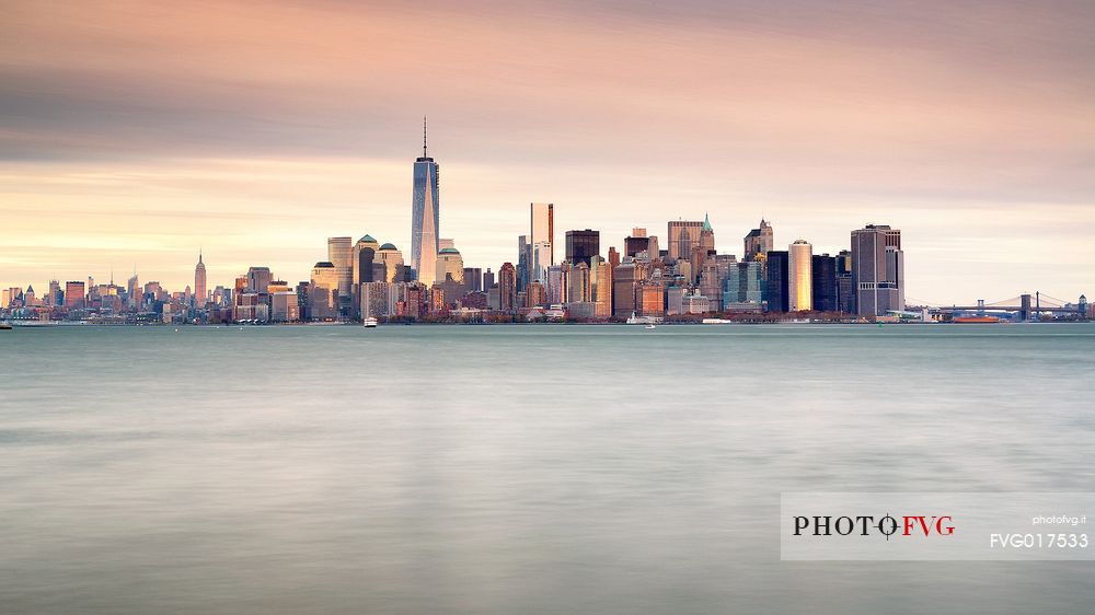 Skyline with the Freedom Tower, view from the Liberty Island