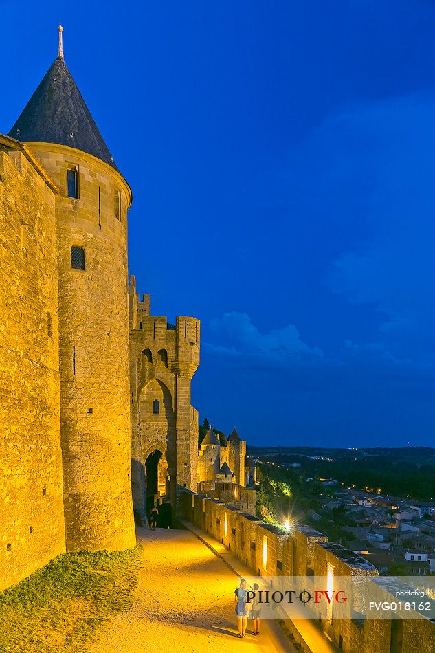 The mediavel ancient city of Carcassonne at sunset