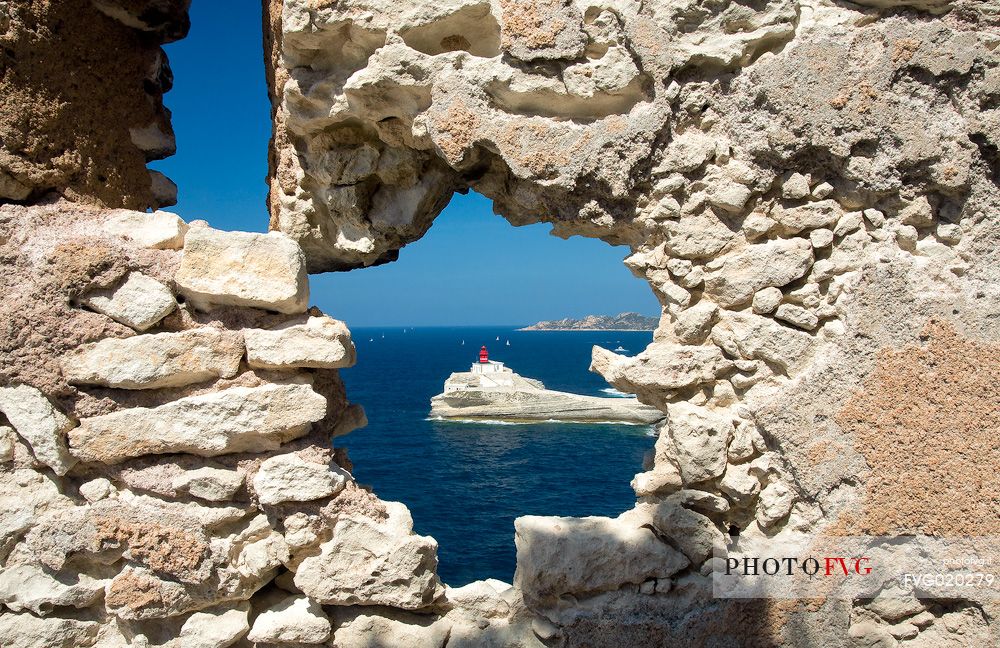 The lighthouse of Madonnetta from the ancient  walls of Bonifacio