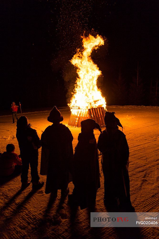 Bonfire during the traditional carnival celebration, Sauris