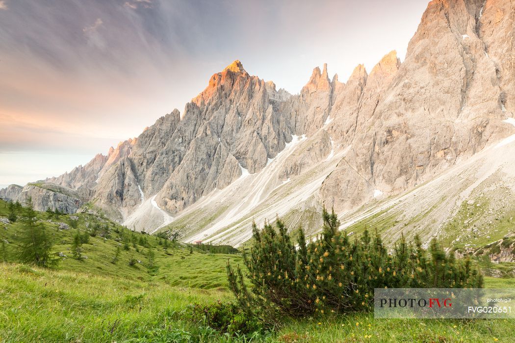 The Popera mountain group in the Sesto Dolomites from the refuge Berti, Cadore, dolomites, italy