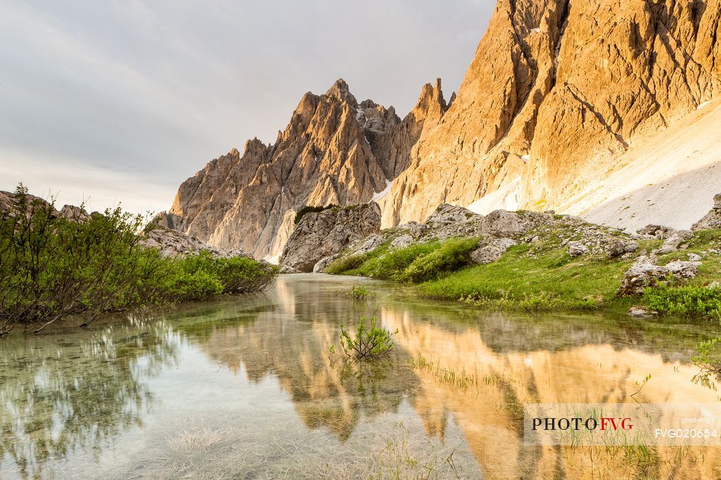 Alpine lake in the Popera mountain group, Sexter dolomites natural park, South Tyrol, Italy