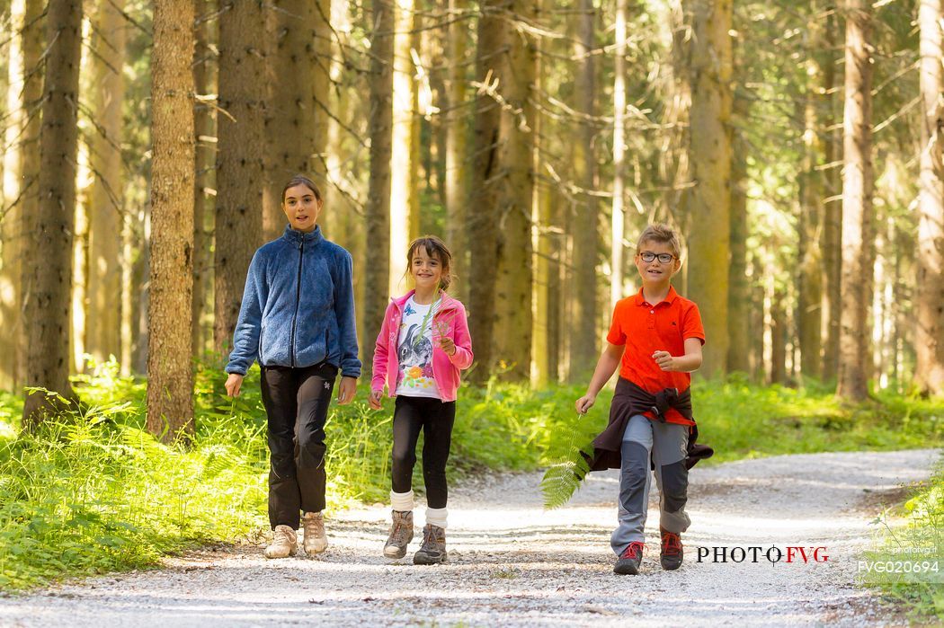 Little hikers in Val Visdende, Cadore, Italy