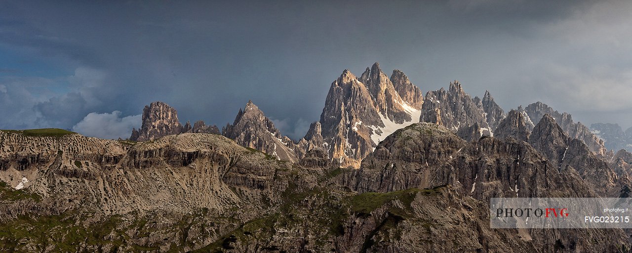 Lights before the storm over Cadini di Misurina Group, Dolomites, Italy 