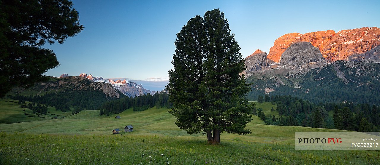 Sunrise form Prato Piazza Plateau, Dolomites, South Tyrol, Italy 