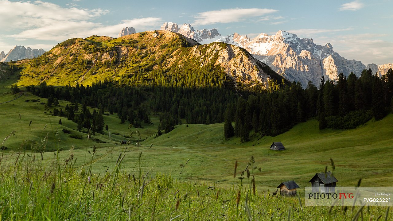 Sunrise form Prato Piazza Plateau against Monte Cristallo Mountain, Dolomites, South Tyrol, Italy 