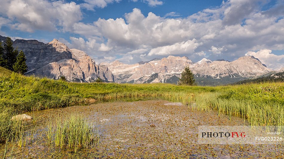 Lake in Pralongi, Val Badia, Dolomites, South Tyrol, Italy 