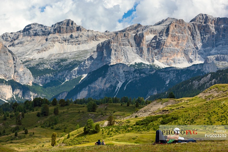Relax during a hiking in Pralongi, Badia Valley, South Tyrol, Dolomites, Italy