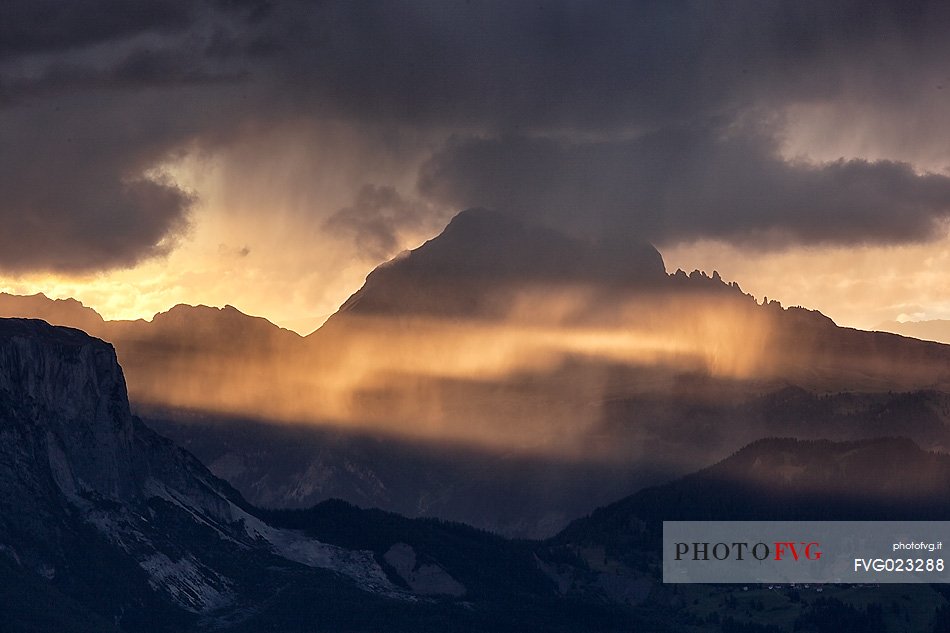 Storm and light inside the Badia Valley, South Tyrol, Dolomites, Italy 