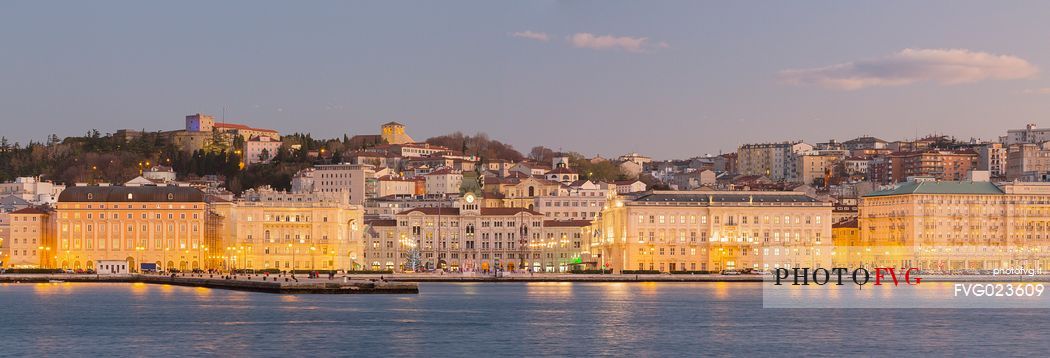 Piazza Unit d'Italia and Molo Audace, view from the sea of Trieste, Italy