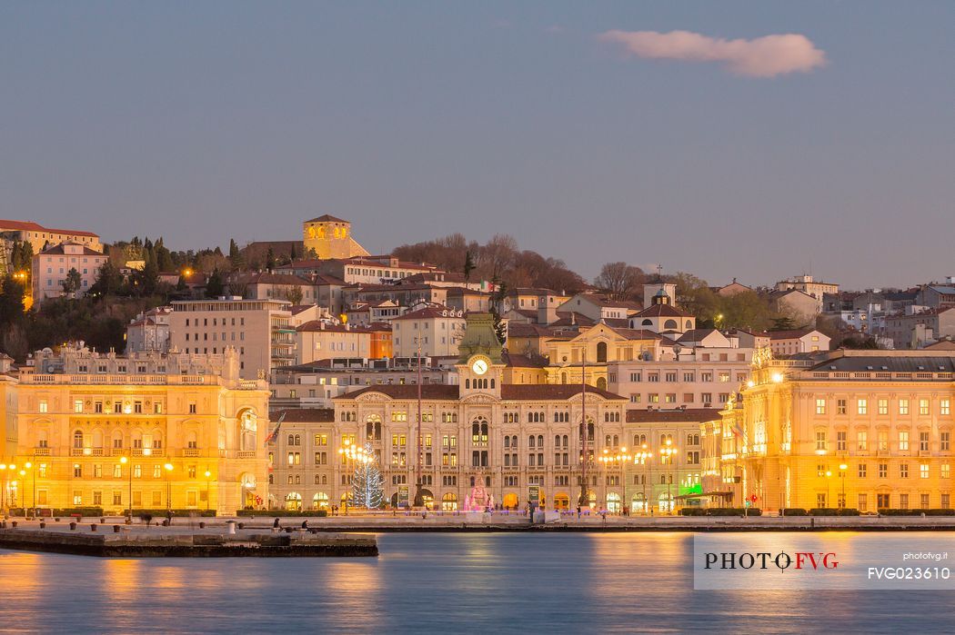 Piazza Unit d'Italia and Molo Audace, view from the sea of Trieste, Italy