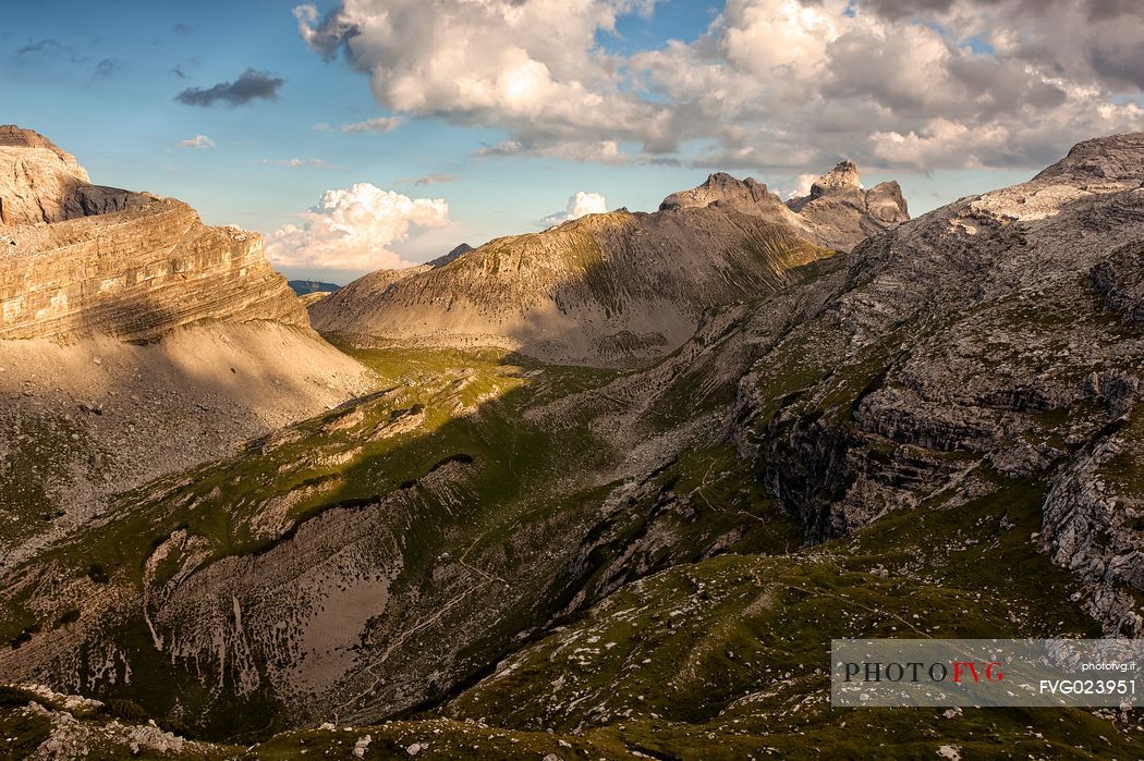 Sunrise to dolomites of Brenta from Grost pass, Trentino, Italy