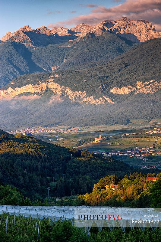 Val di Non and in the background the dolomites of Brenta, Trentino, Italy