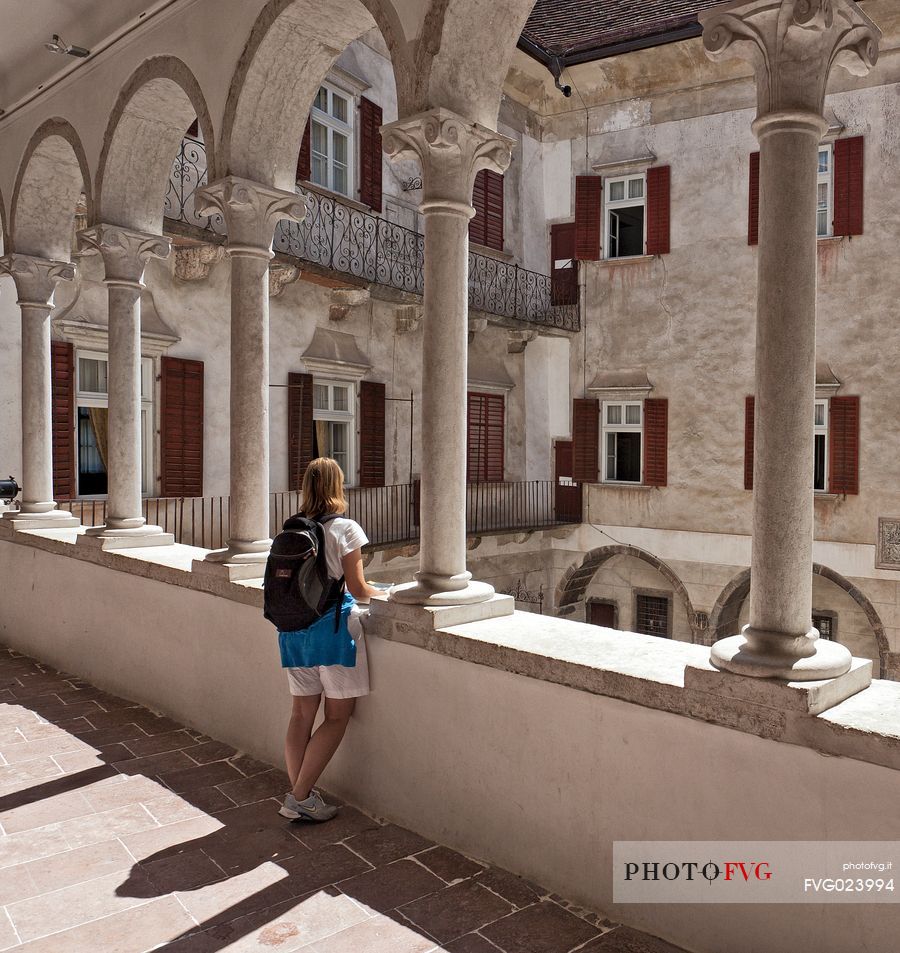 Tourist at Castel Thun castle,  Val di Non, Trentino, Italy