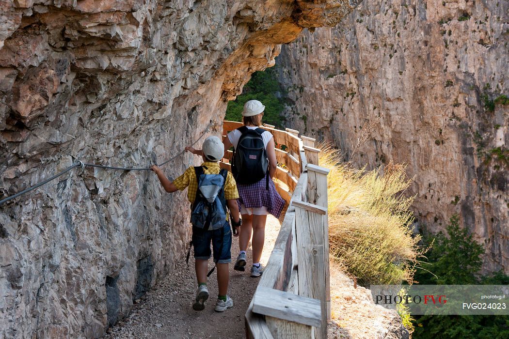 Walking towards the San Romedio Sanctuary, Val di Non, Trentino, Italy