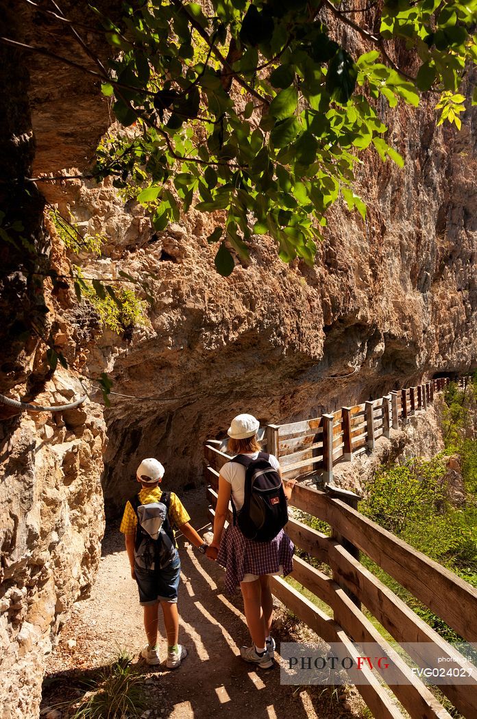 Walking towards the San Romedio Sanctuary, Val di Non, Trentino, Italy