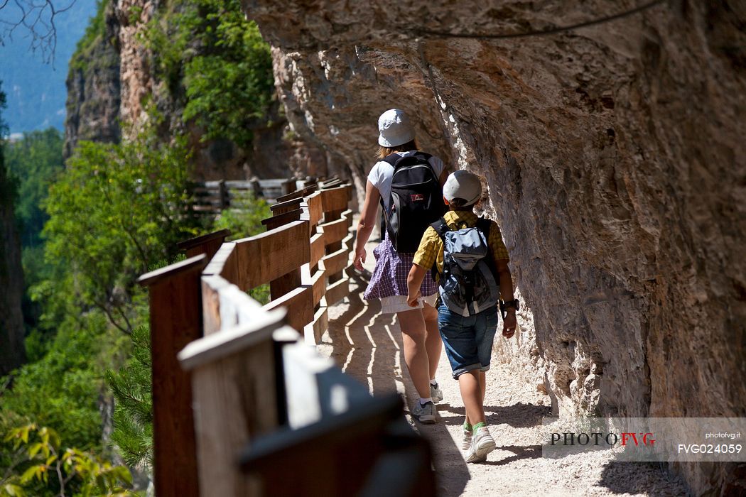 Walking towards the San Romedio Sanctuary, Val di Non, Trentino, Italy