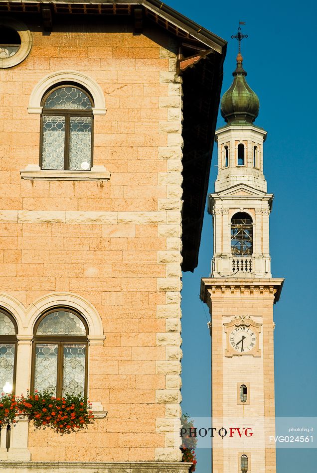 Bell tower in the dowtown of Asiago, Veneto, Italy