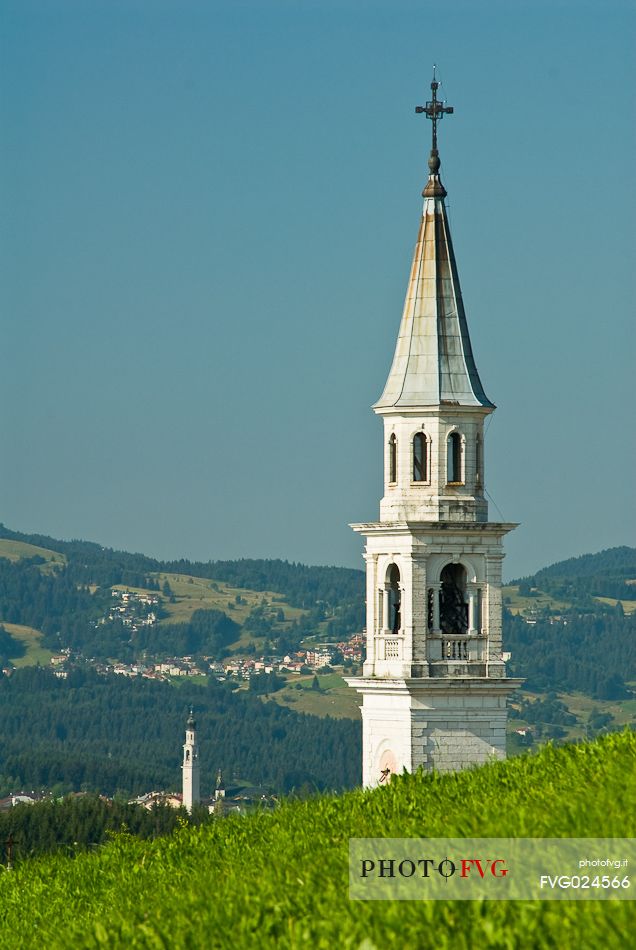 Bell tower of Camporovere in the plateau of Asiago, Italy