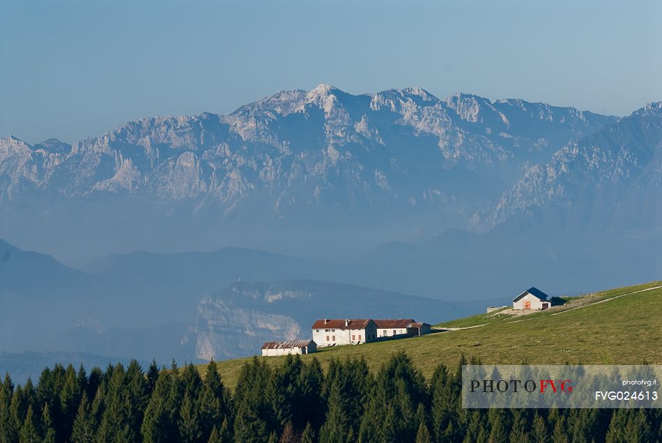 The plateau of Asiago and in the background Valsugana mountain, Italy