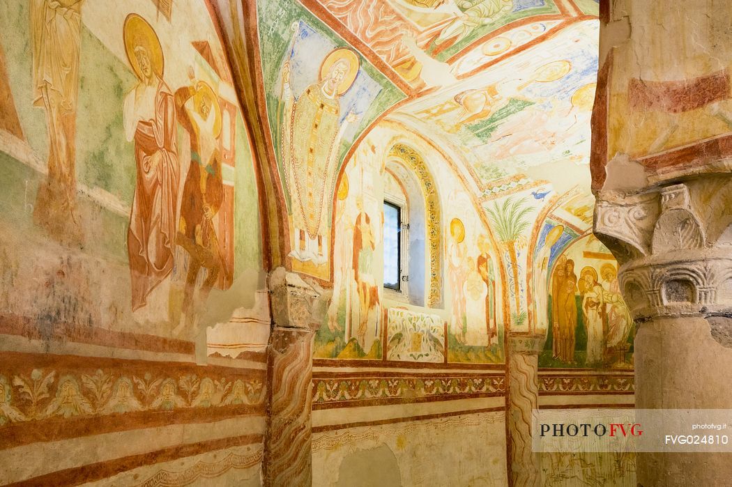 The crypt and the magnificent frescoes of the Basilica of Aquileia, Italy