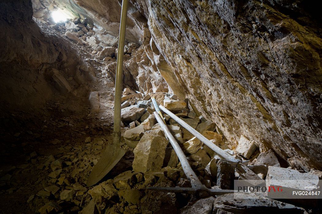Inside the fossil bed of Pesciara in Bolca, Lessini mountain, Italy