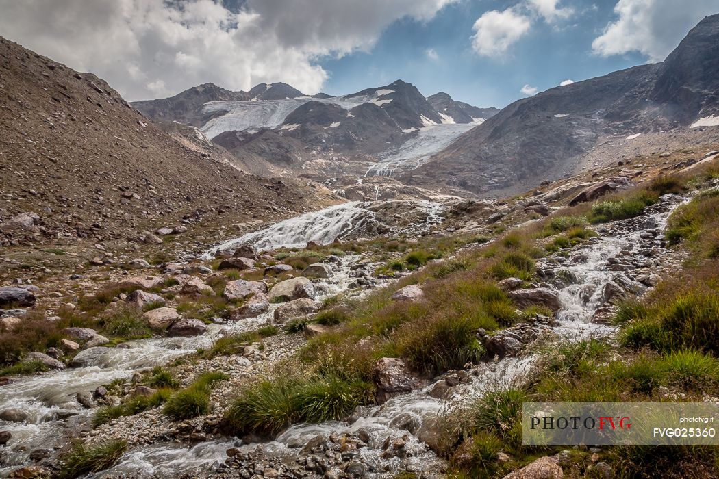 Along the glacier path of the Martello valley,, in the background the Vedretta Alta peak, Stelvio national park, Italy