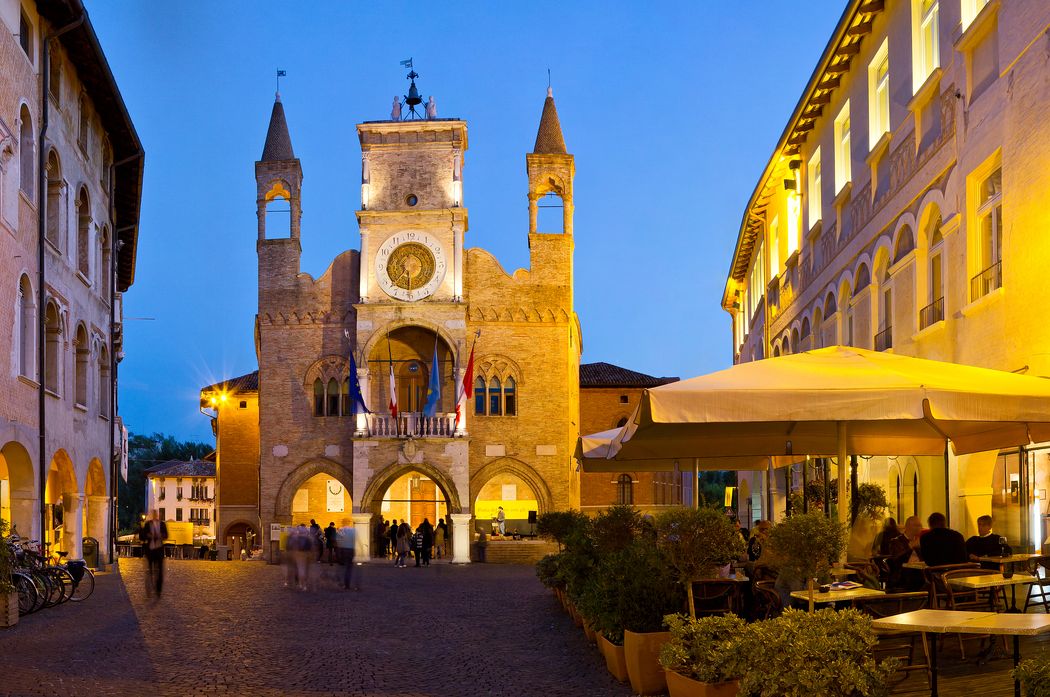 The town hall of  Pordenone at twilight, Friuli Venezia Giulia, Italy