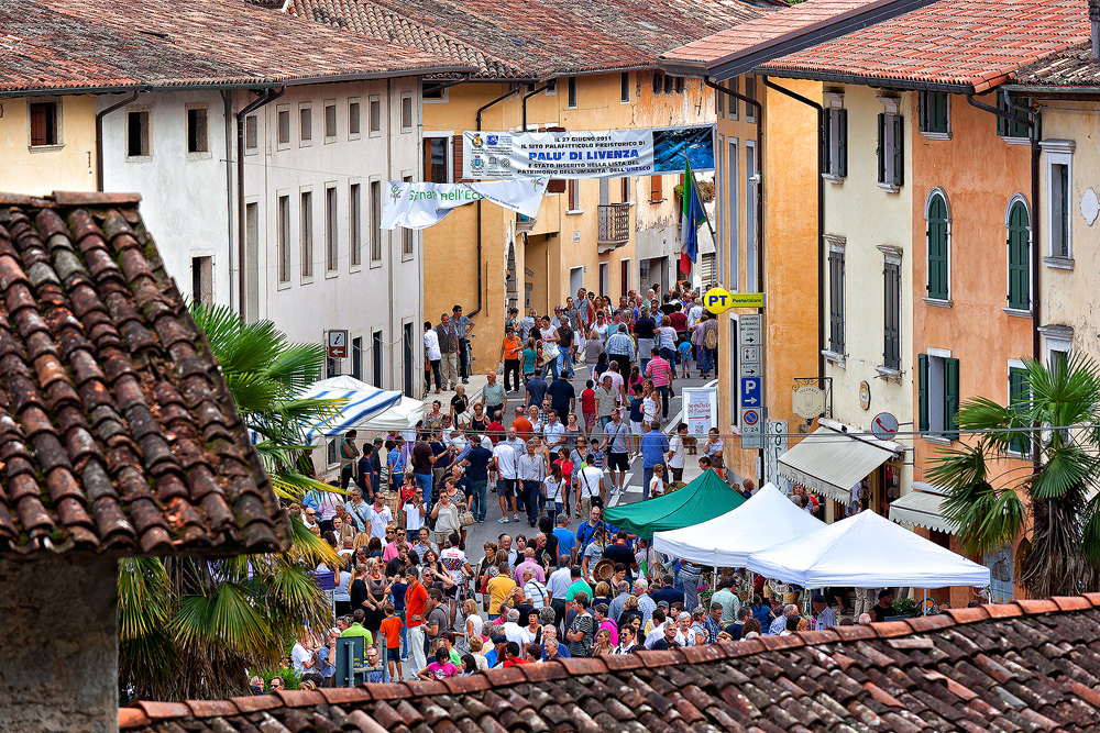 People at the ancient Sagra dei Sst o Thest feast in Polcenigo, Friuli Venezia Giulia, Italy