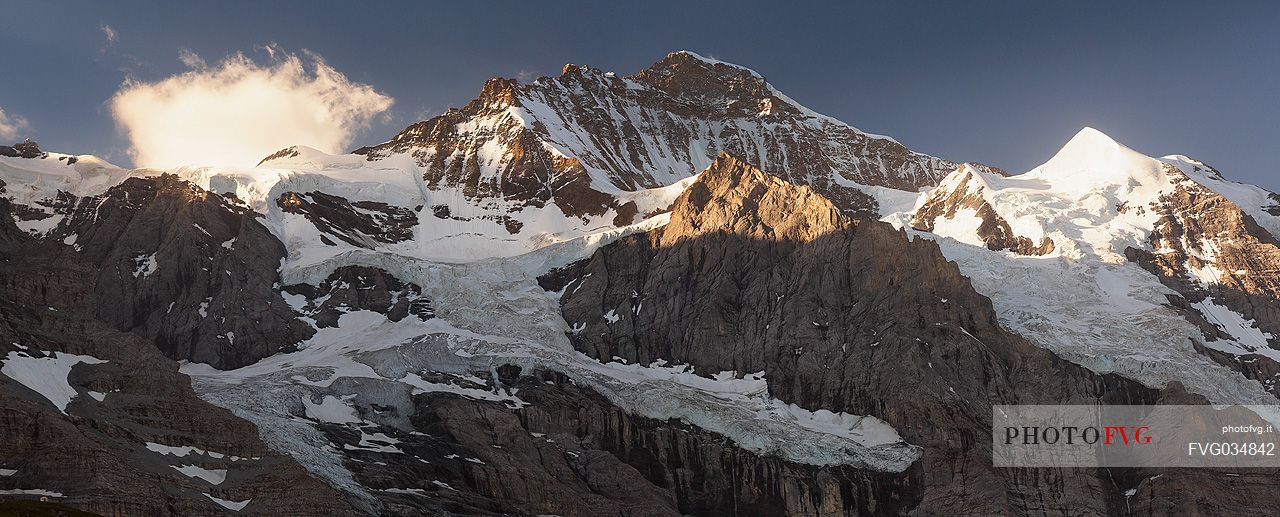 Sunrise on Jungfrau mountain group from Kleine Scheidegg, Grindelwald, Berner Oberland, Switzerland, Europe